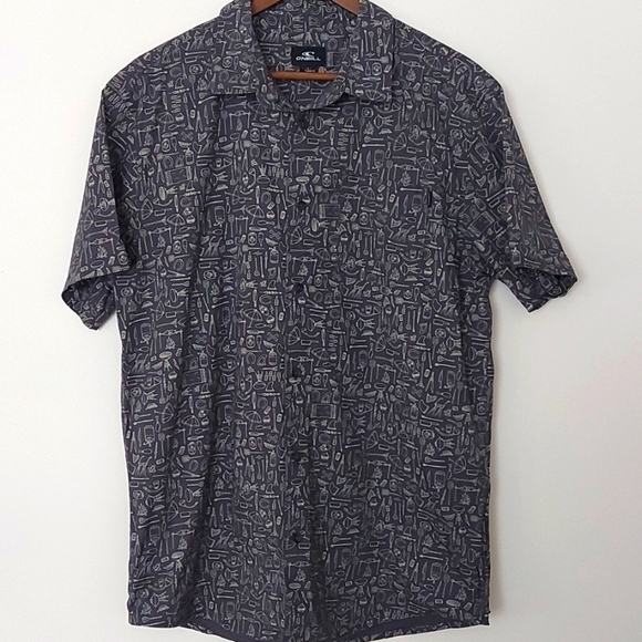 O'Neill Novelty Print Short Sleeve Button Down Shirt BBQ Print Size Large - Picture 1 of 6